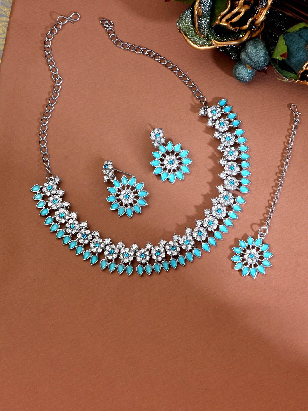 

Atasi International Silver-Plated Crystal-Studded & Beaded Jewellery Set