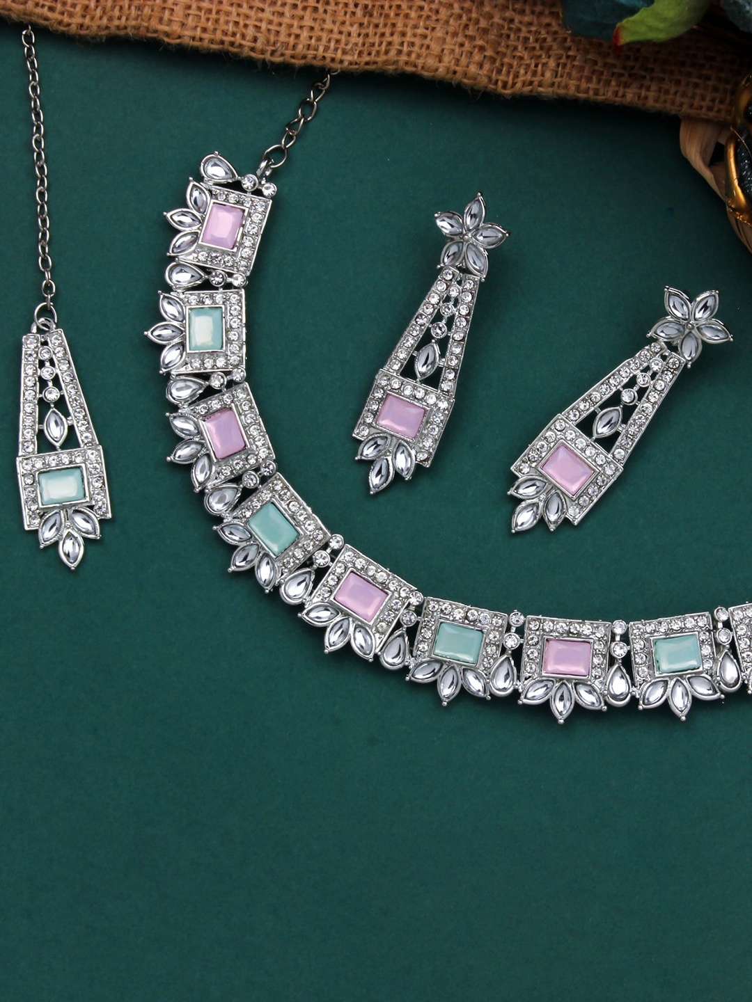 

Atasi International Silver-Plated Kundan-Studded Jewellery Set