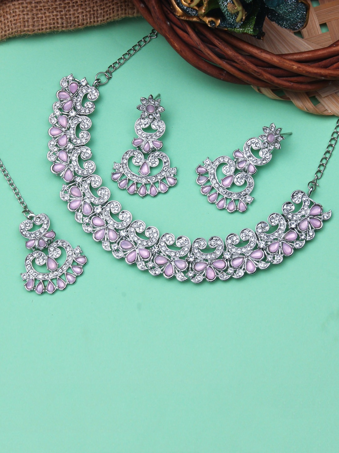 

Atasi International Silver-Plated AD-Studded Jewellery Set