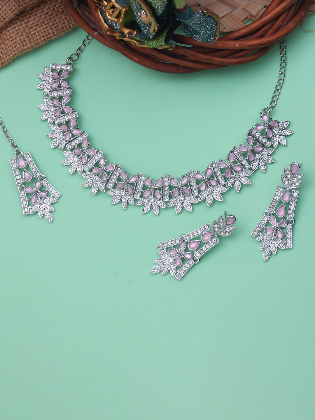 

Atasi International Silver-Plated AD-Studded & Beaded Jewellery Set