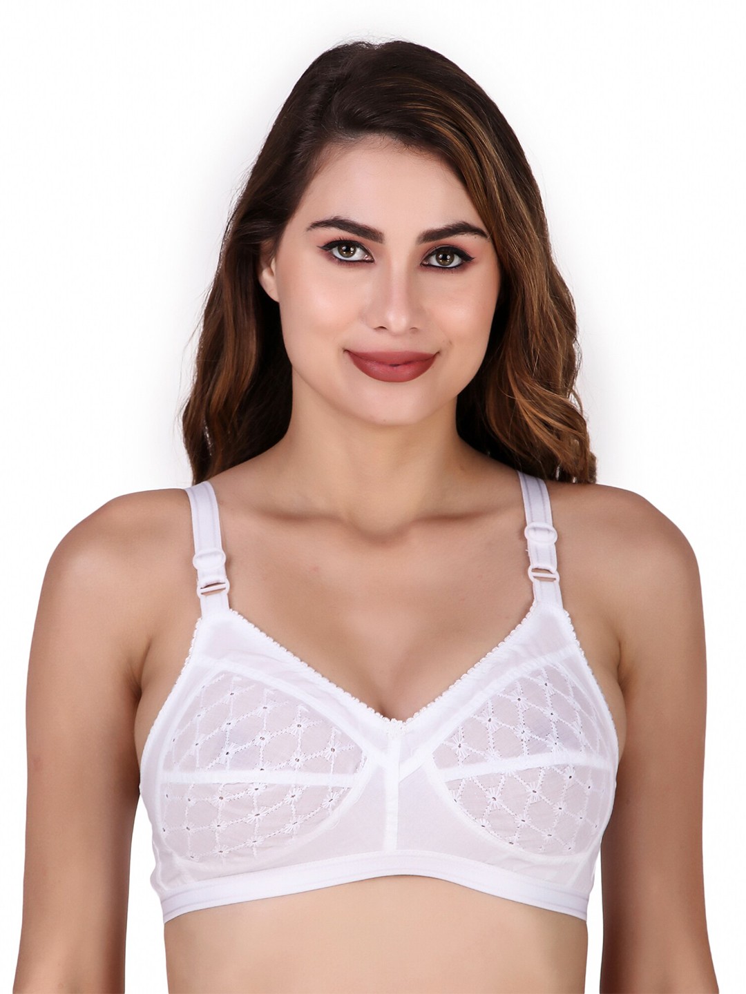 

Piylu Self Design Non Padded Cotton Moisture Wicking Non-Wired Everyday Bra, White