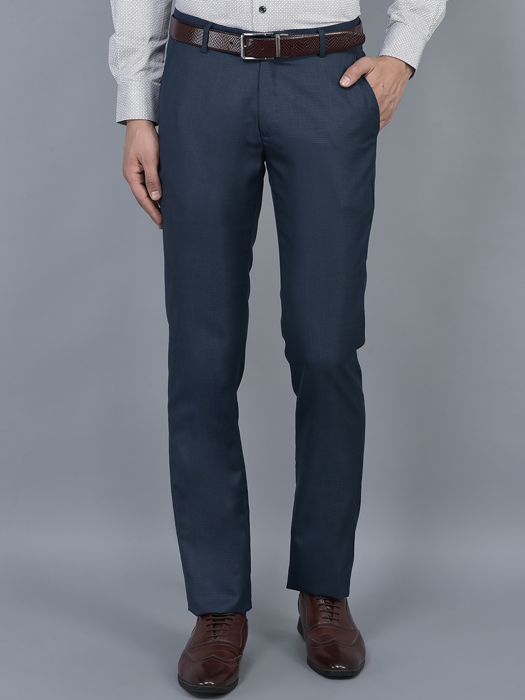 

COBB Men Ultra Mid Rise Cotton Formal Trousers, Blue