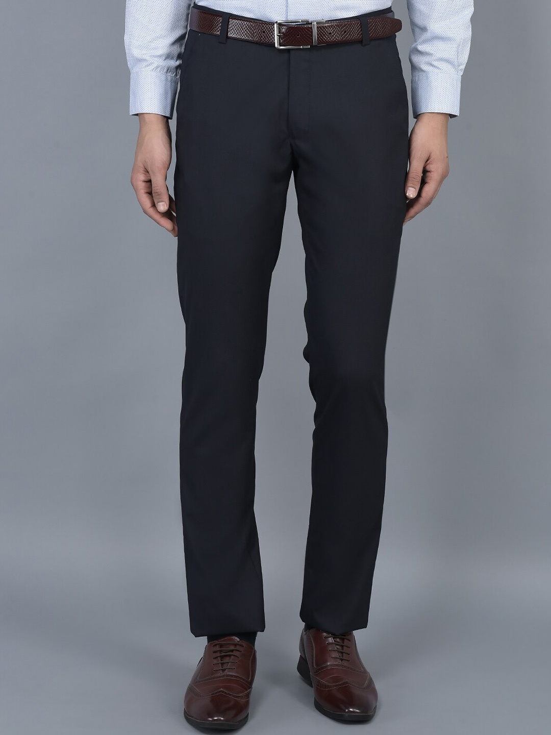 

COBB Men Ultra Mid Rise Cotton Formal Trousers, Navy blue