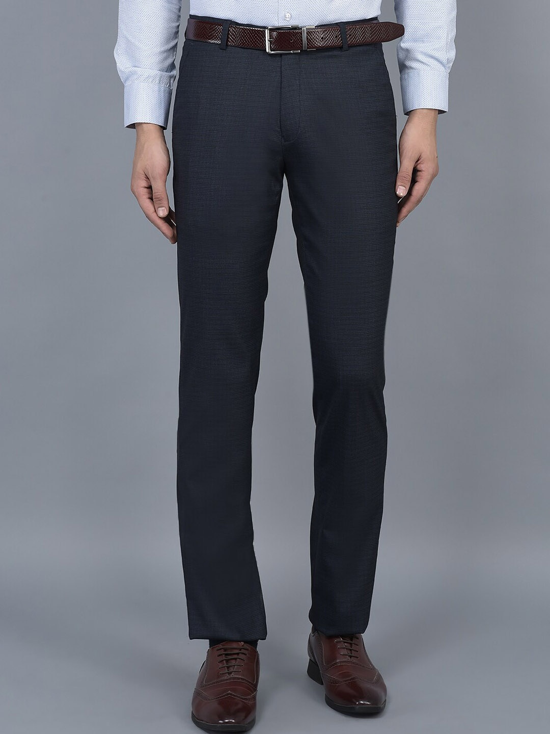 

COBB Men Ultra Mid Rise Cotton Formal Trousers, Navy blue