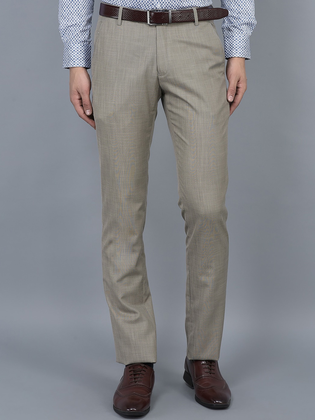 

COBB Men Ultra Mid Rise Plain Formal Trousers, Taupe
