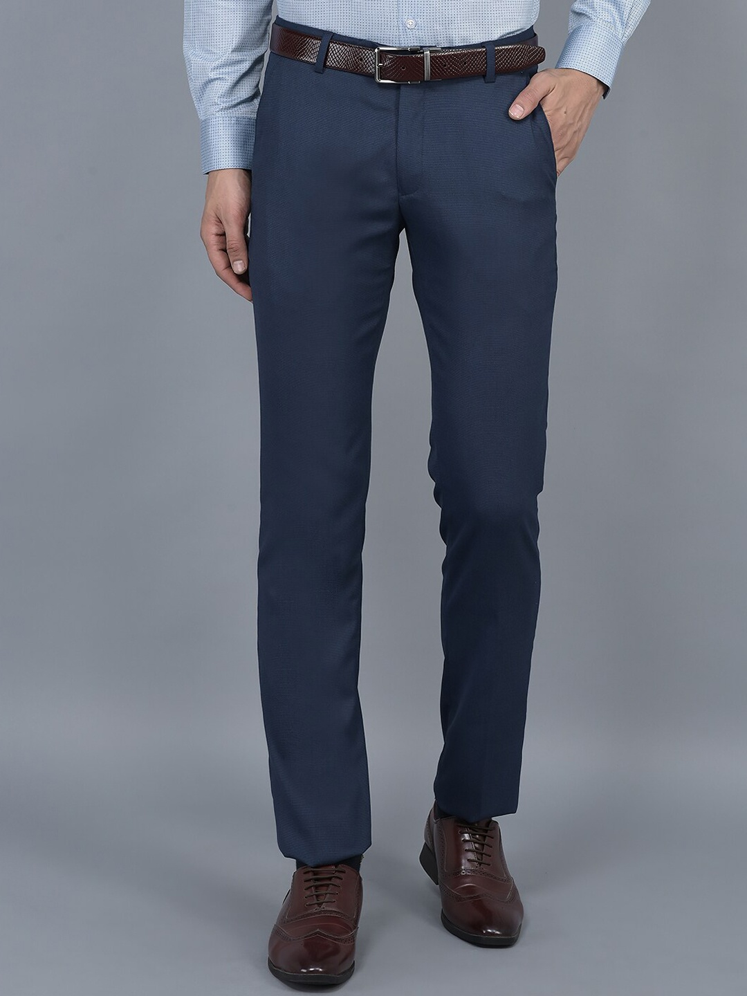 

COBB Men Ultra Mid Rise Plain Formal Trousers, Blue