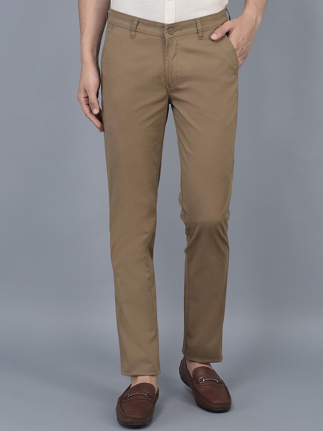 

COBB Men Smart Slim Fit Chinos Trousers, Khaki