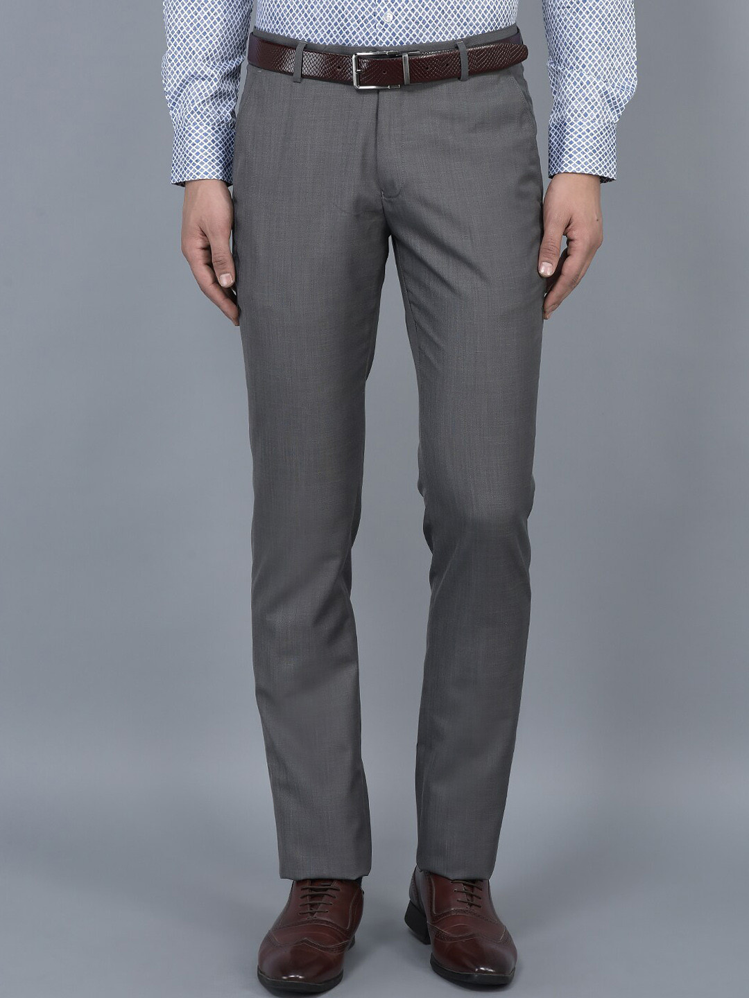 

COBB Men Ultra Mid Rise Cotton Formal Trousers, Grey