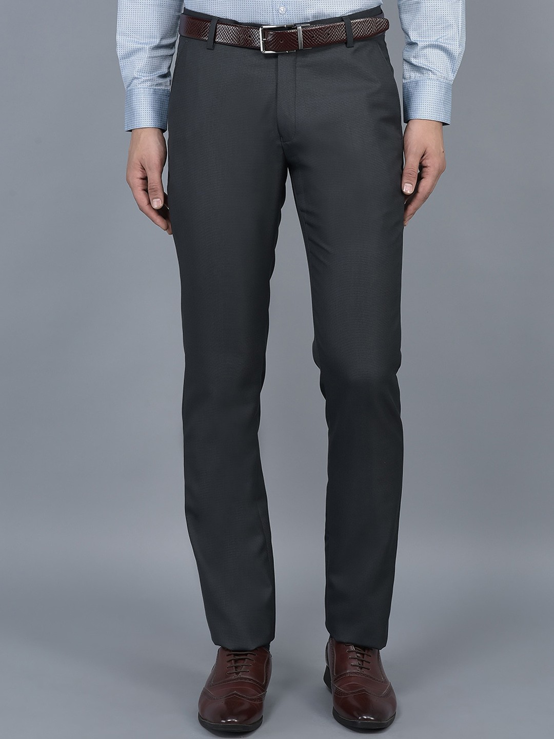 

COBB Men Ultra Mid Rise Formal Cotton Trousers, Grey