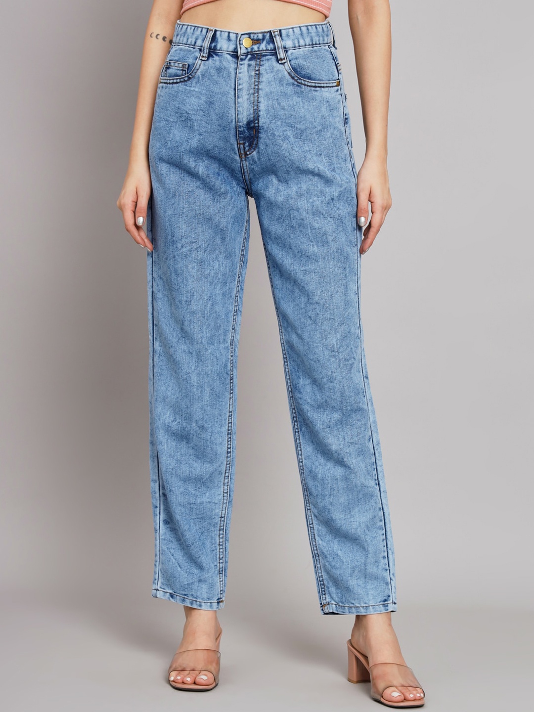 

GUTI Women Boyfriend Fit High-Rise Heavy Fade Stretchable Jeans, Blue