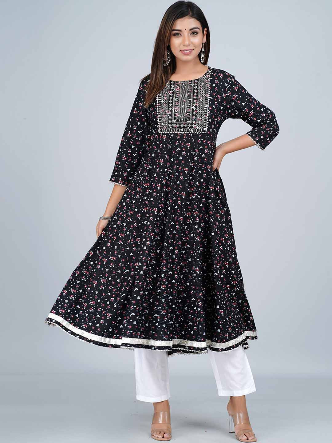 

Bachuu Floral Printed Anarkali Kurta, Black