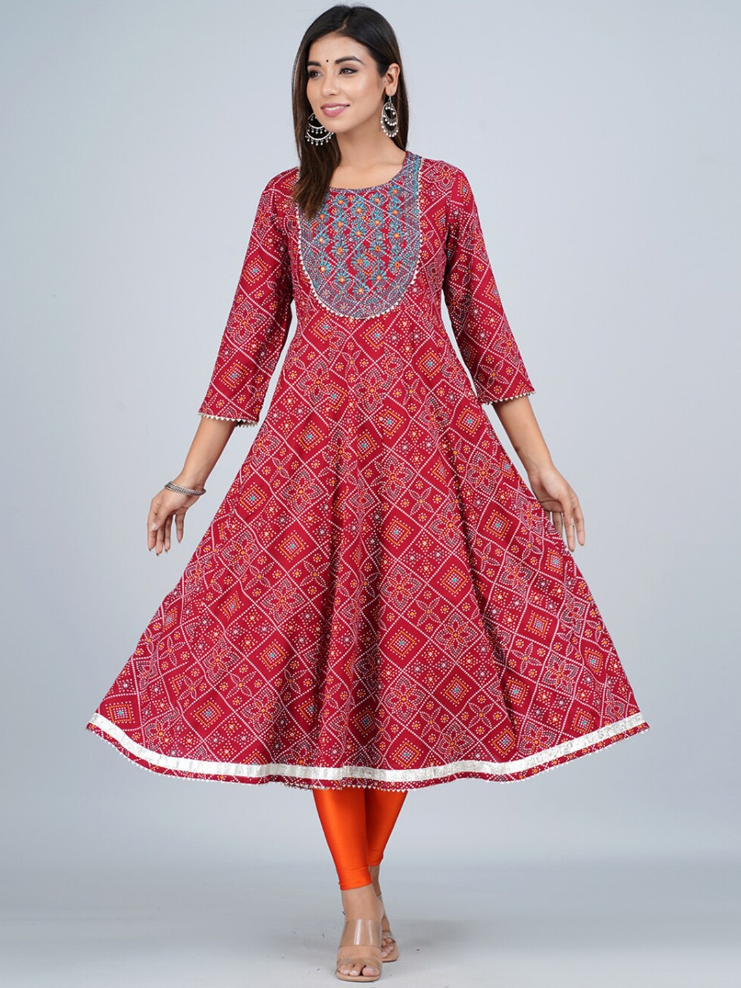 

Bachuu Ethnic Motifs Printed Mirror Work Anarkali Kurta, Maroon