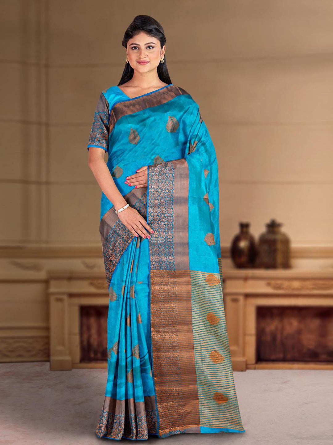 

Kalamandir Woven Design Zari Silk Cotton Saree, Blue