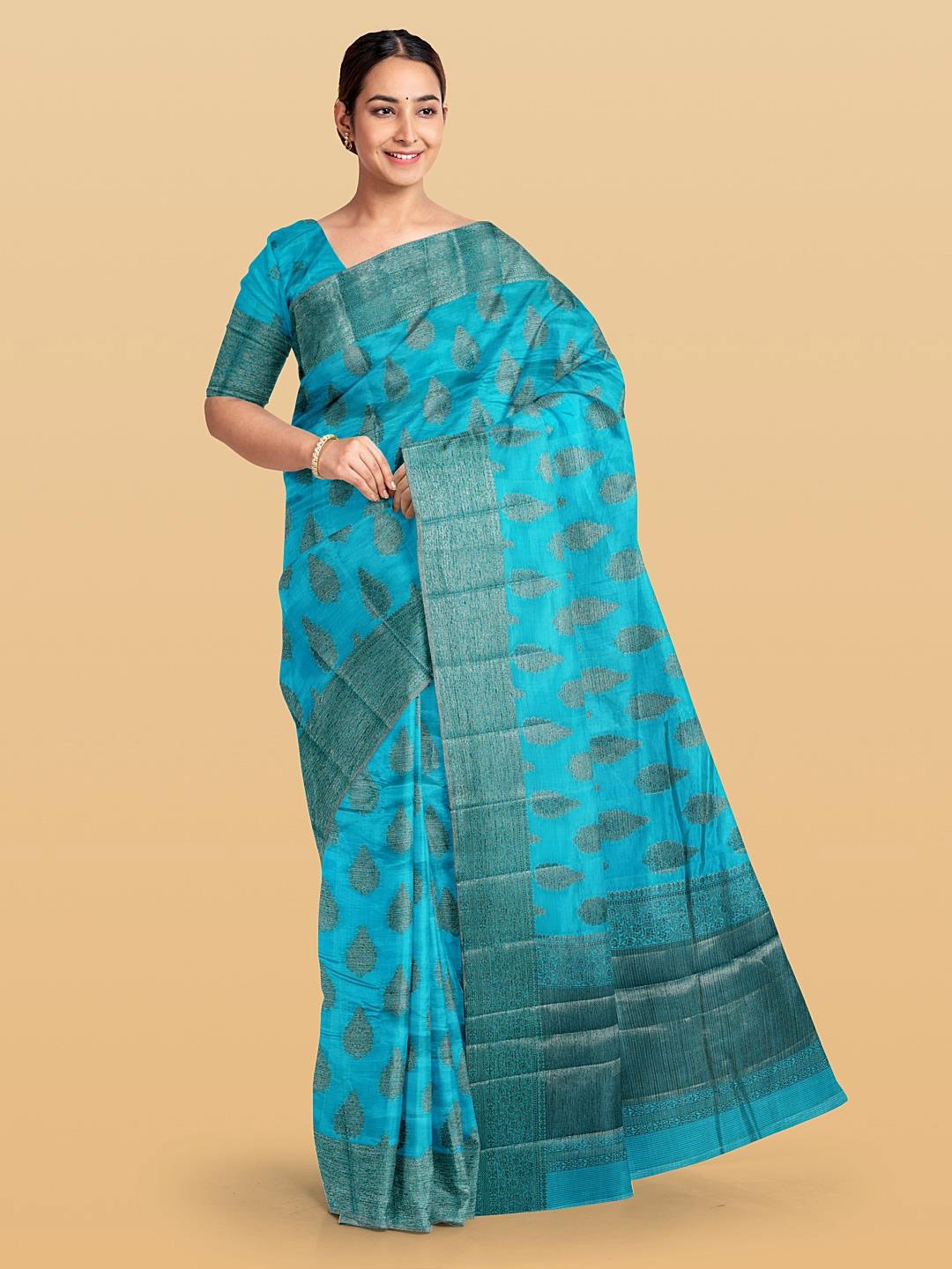 

Kalamandir Woven Design Zari Silk Cotton Saree, Blue