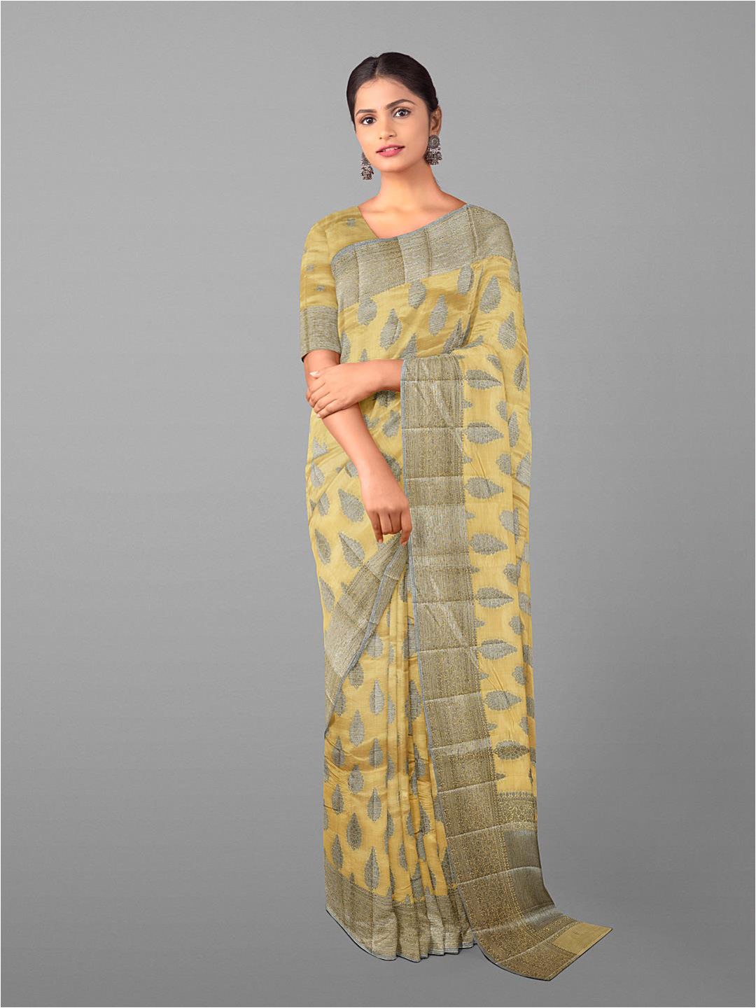 

Kalamandir Ethnic Motif Woven Design Zari Silk Cotton Saree, Beige