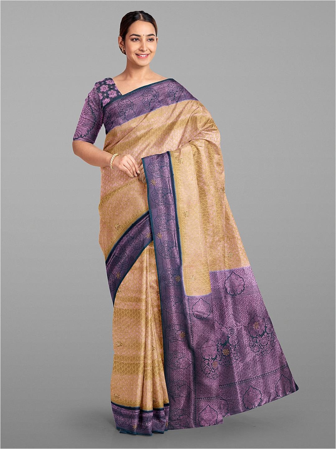 

Kalamandir Ethnic Motif Woven Design Zari Saree, Cream