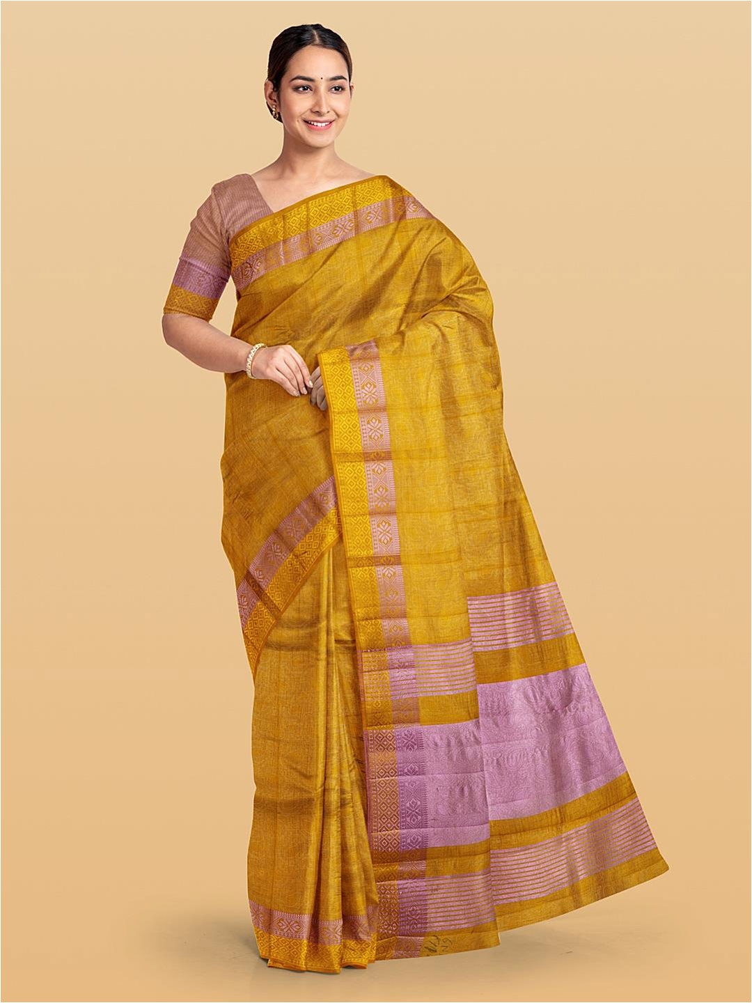 

Kalamandir Ethnic Motif Woven Design Zari Saree, Mustard