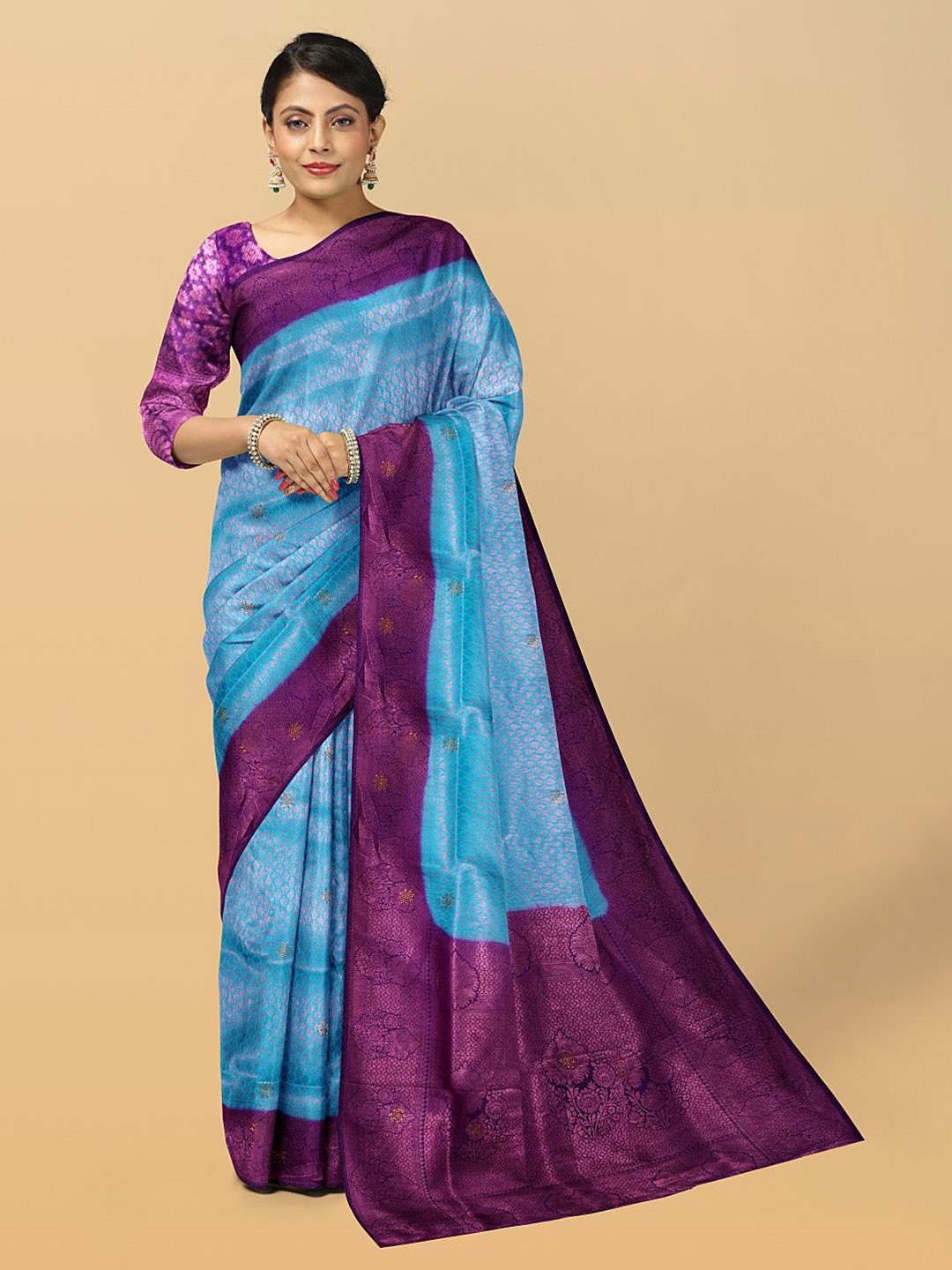 

Kalamandir Floral Woven Design Embellished Zari Saree, Blue