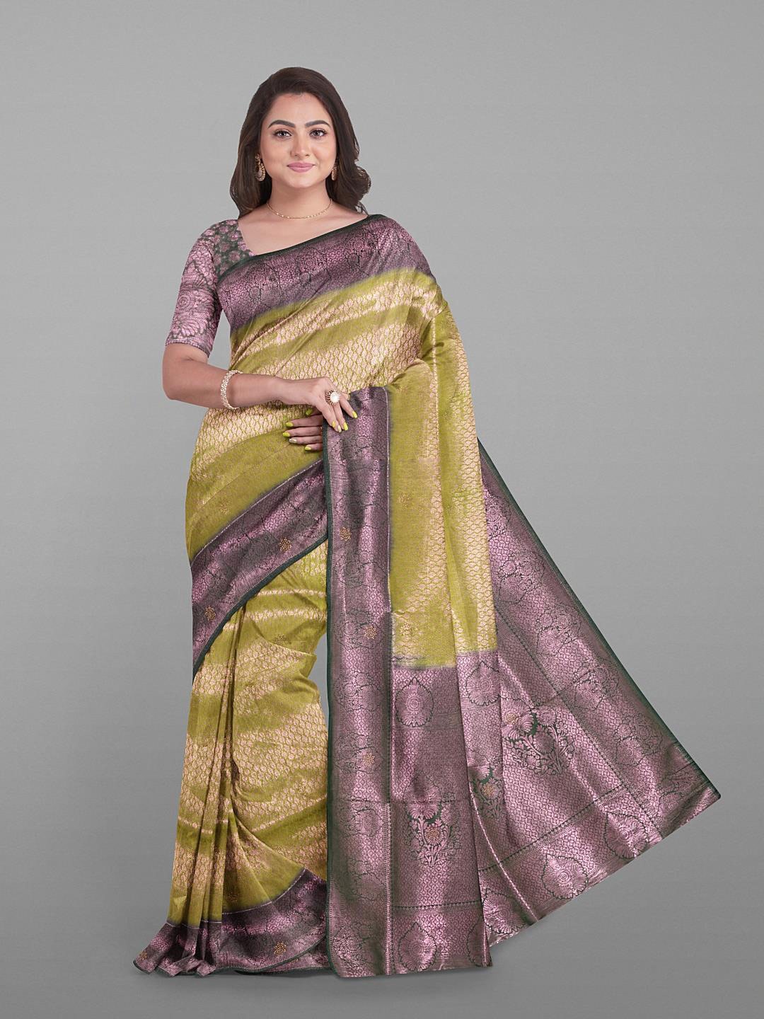 

Kalamandir Woven Design Zari Saree, Olive
