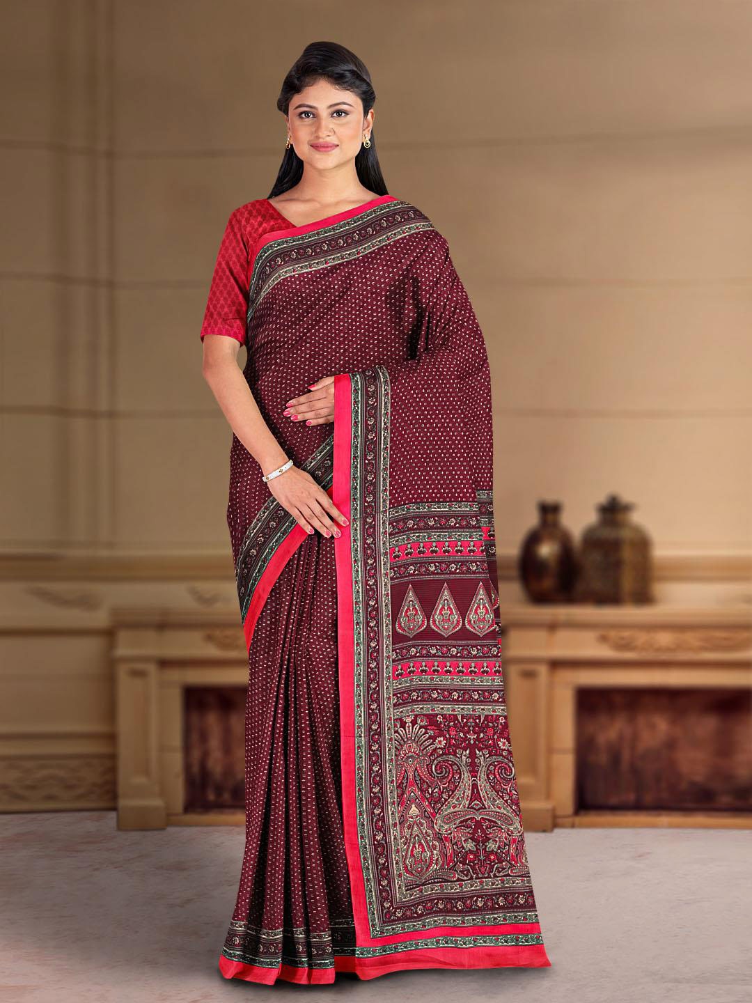 

Kalamandir Ethnic Motif Printed Zari Saree, Maroon