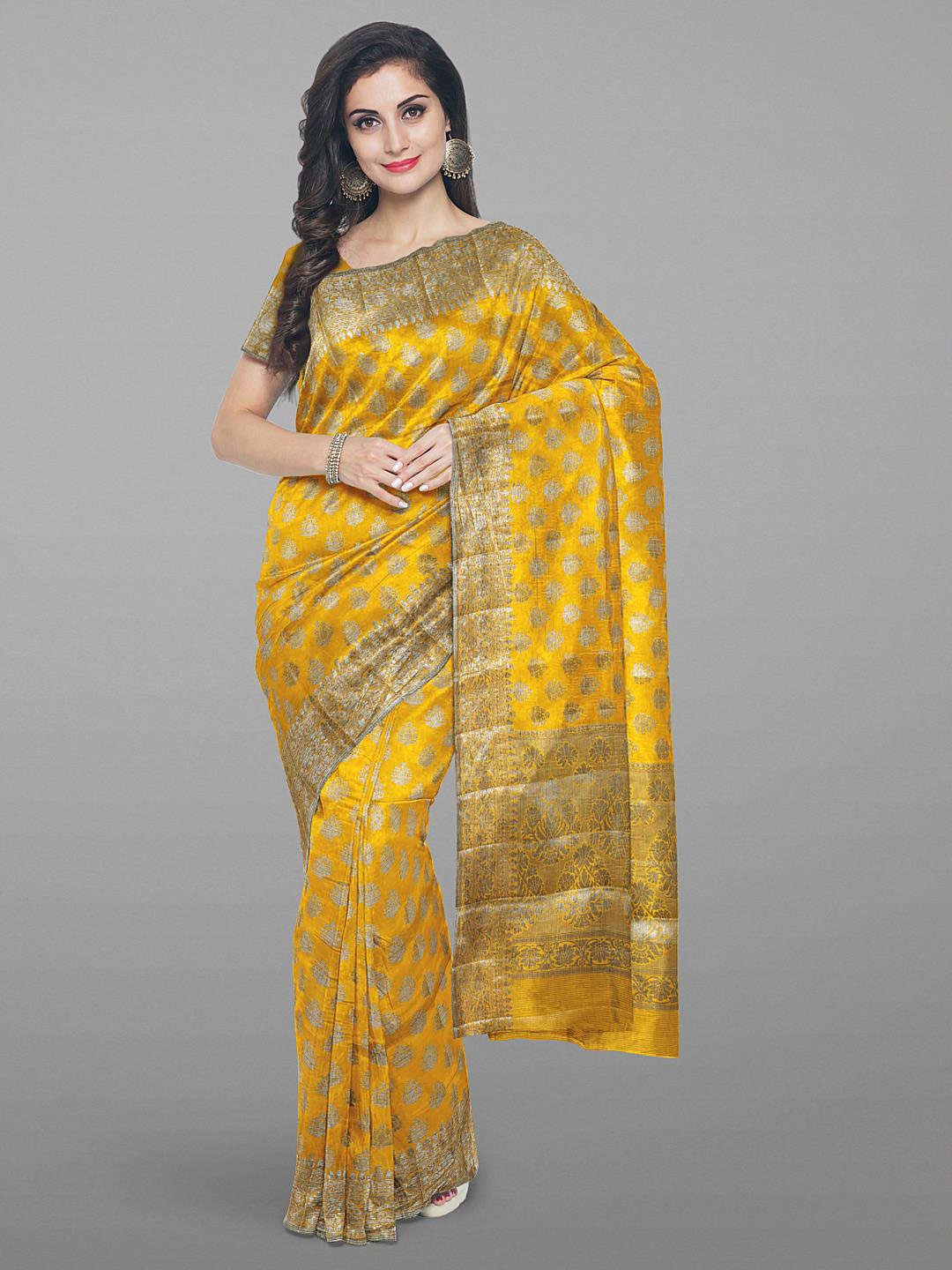 

Kalamandir Woven Design Zari Silk Cotton Saree, Mustard