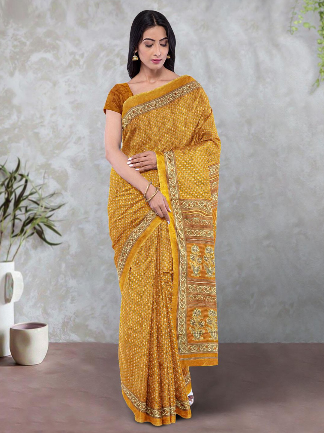 

Kalamandir Ethnic Motifs Pure Crepe Saree, Mustard