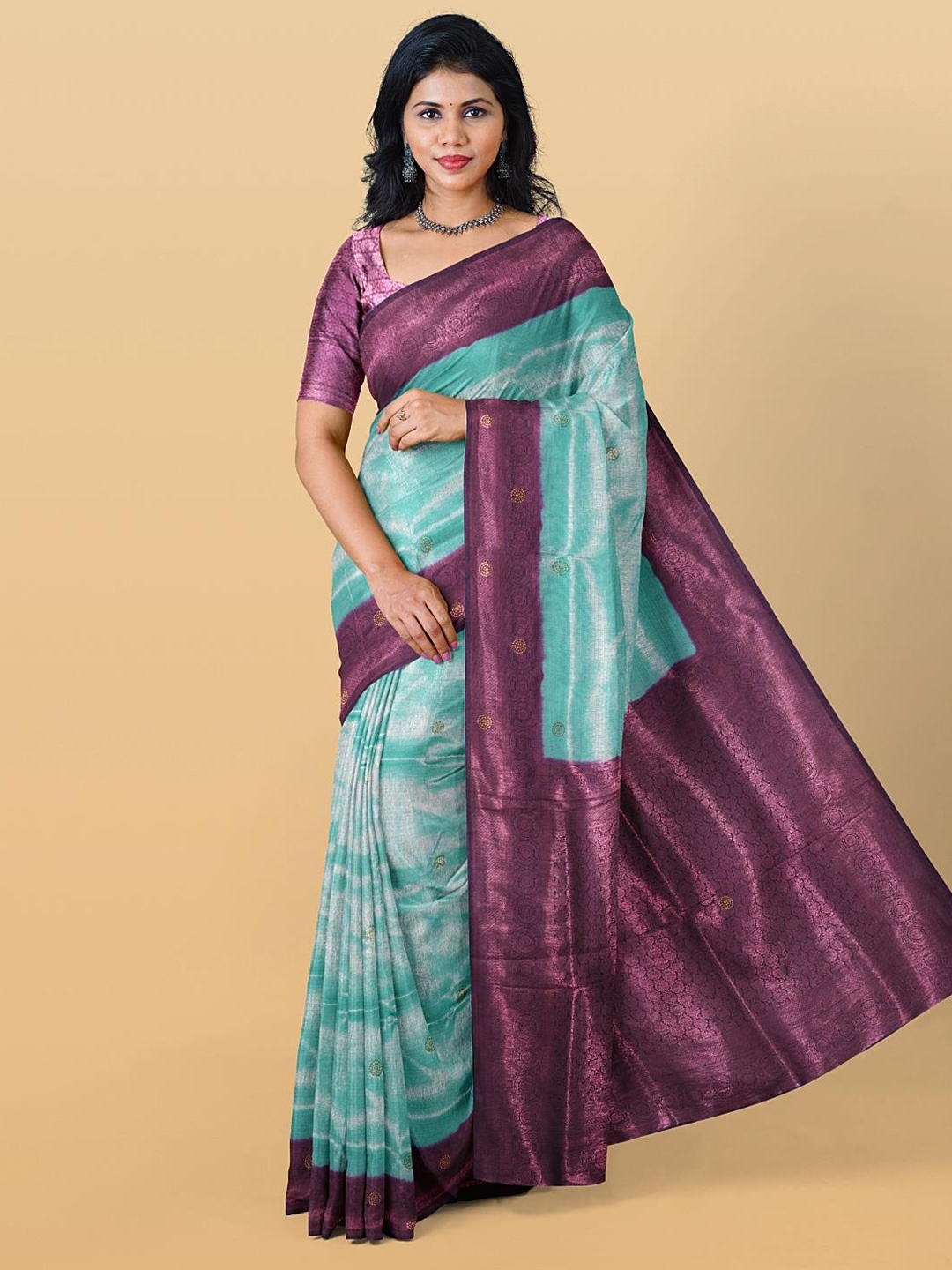 

Kalamandir Ethnic Motif Woven Design Embellished Zari Saree, Blue