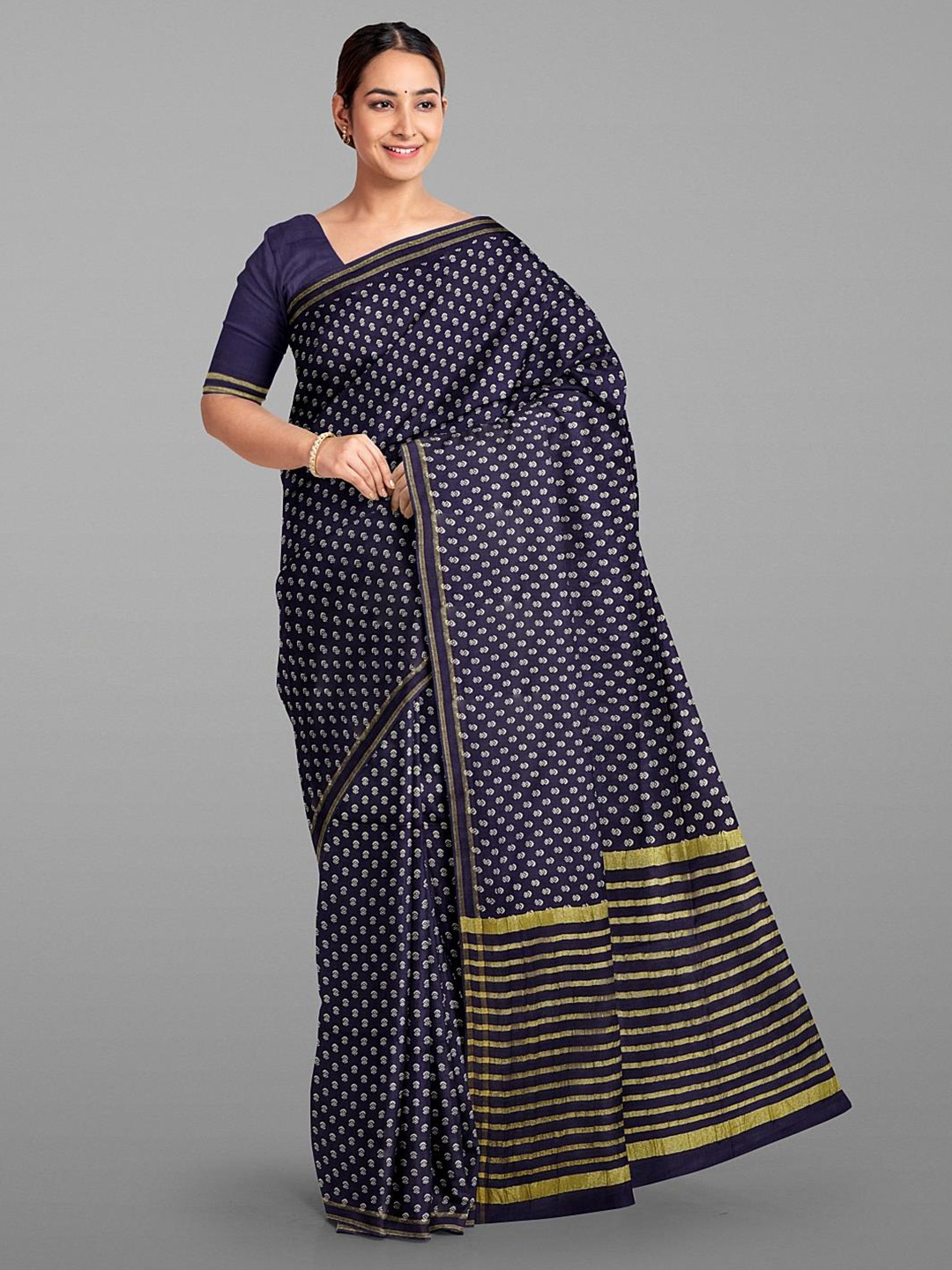 

Kalamandir Ethnic Printed Zari Saree, Navy blue