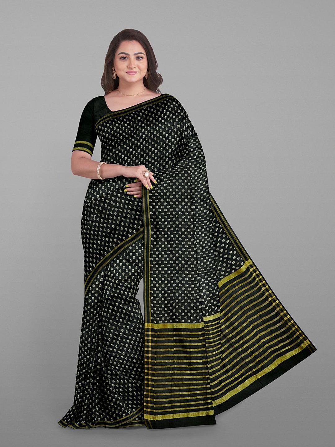 

Kalamandir Ethnic Motif Silk Blend Zari Saree With Blouse Piece, Black