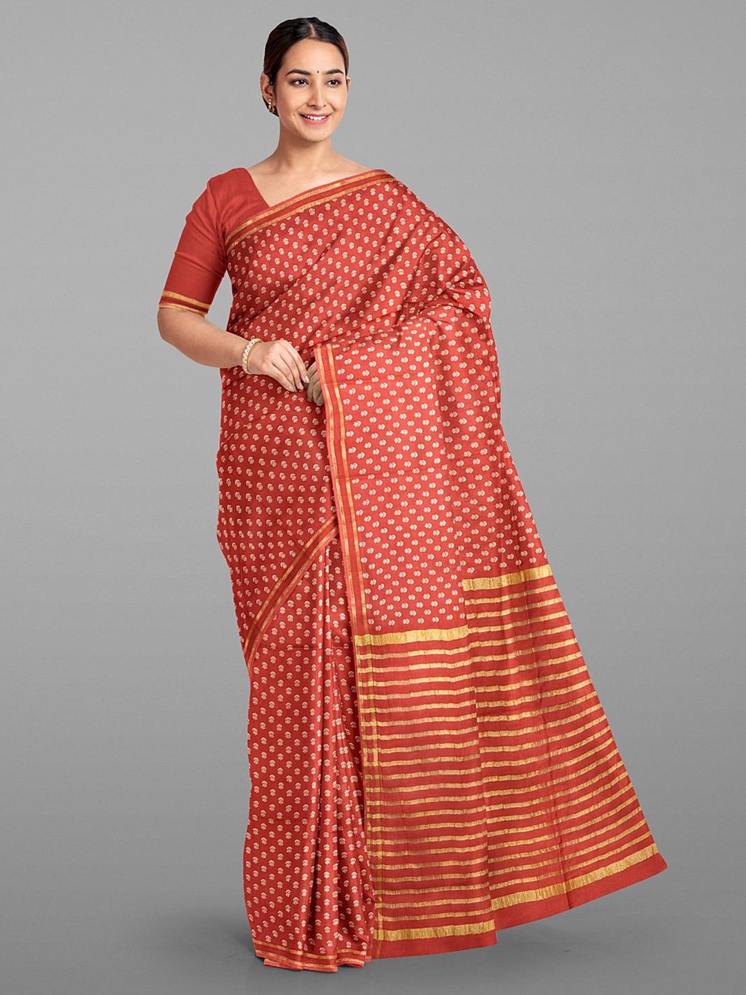 

Kalamandir Floral Woven Design Zari Saree, Rust