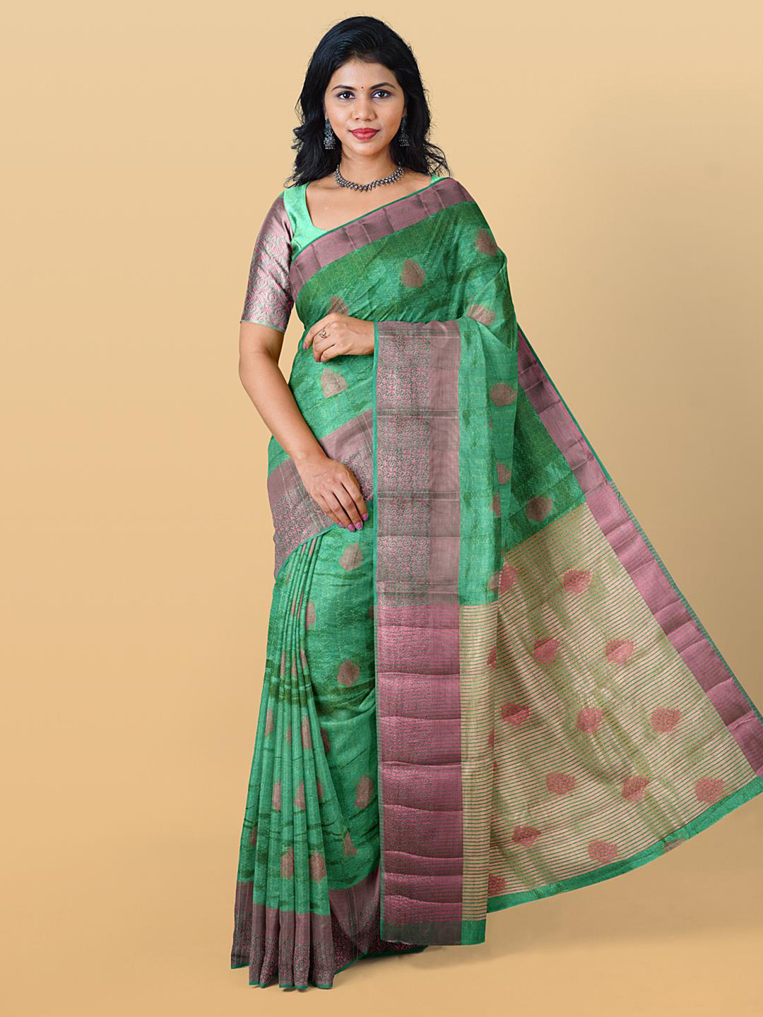 

Kalamandir Woven Design Zari Silk Cotton Saree, Sea green
