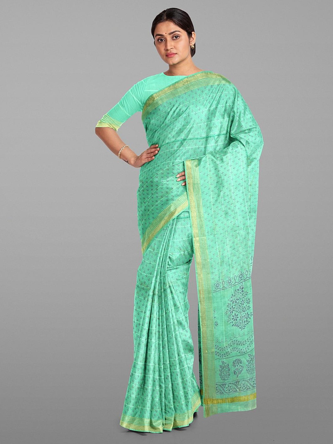 

Kalamandir Floral Zari Saree, Sea green