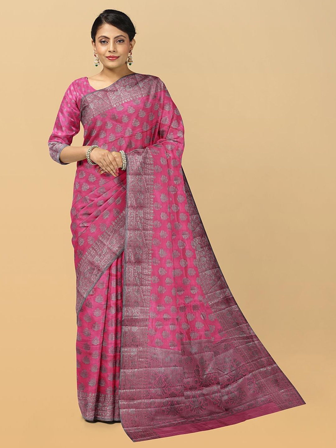 

Kalamandir Ethnic Woven Design Zari Silk Cotton Saree, Pink