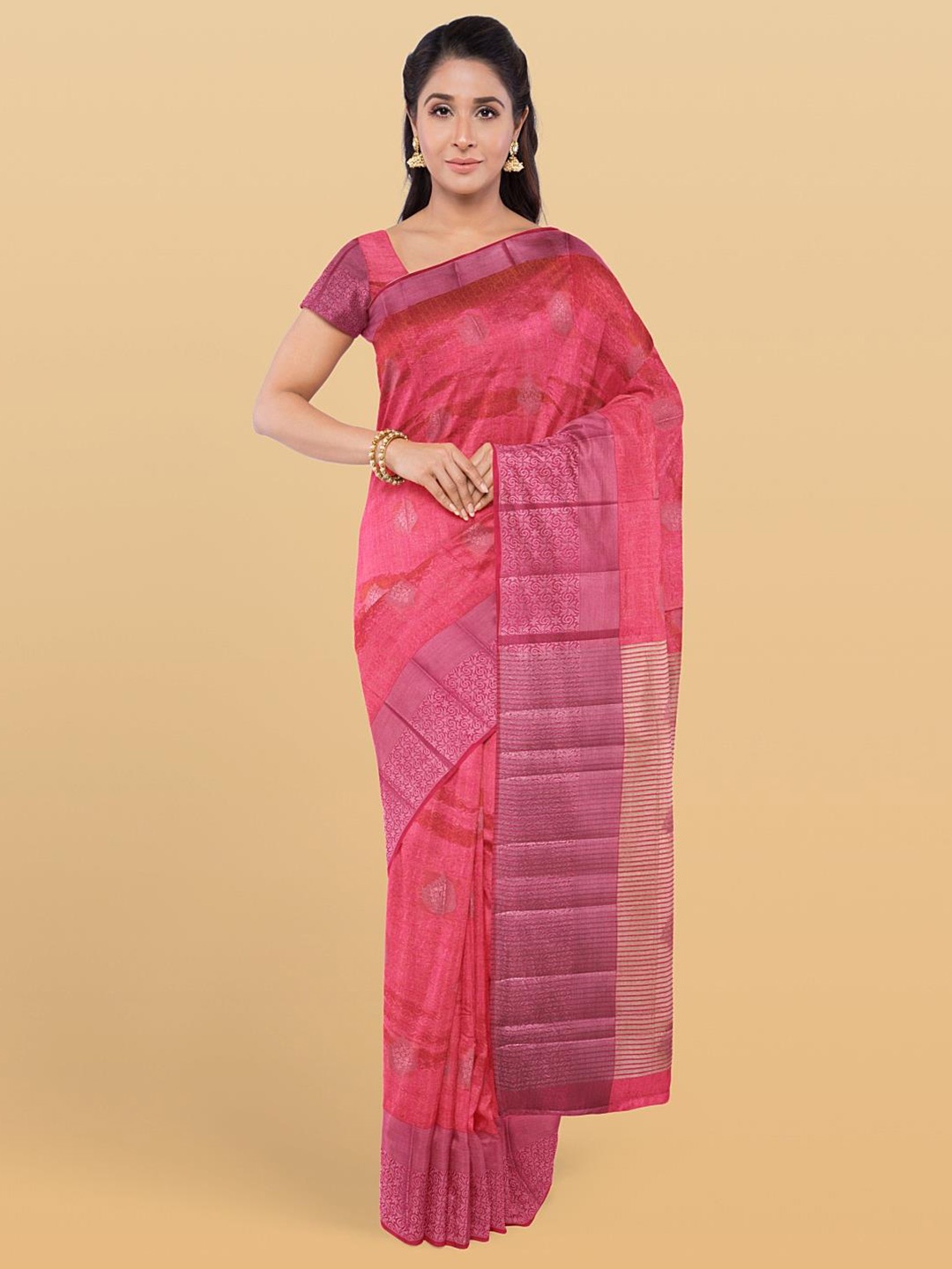 

Kalamandir Woven Design Zari Silk Cotton Saree, Pink