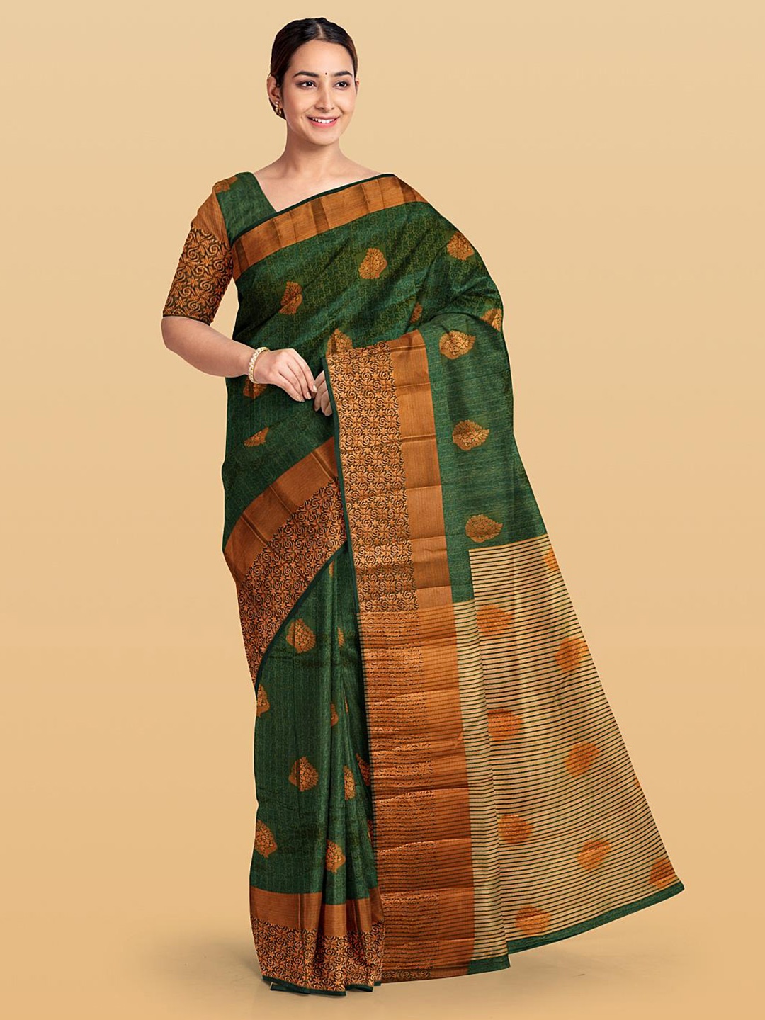 

Kalamandir Floral Woven Design Zari Saree, Green