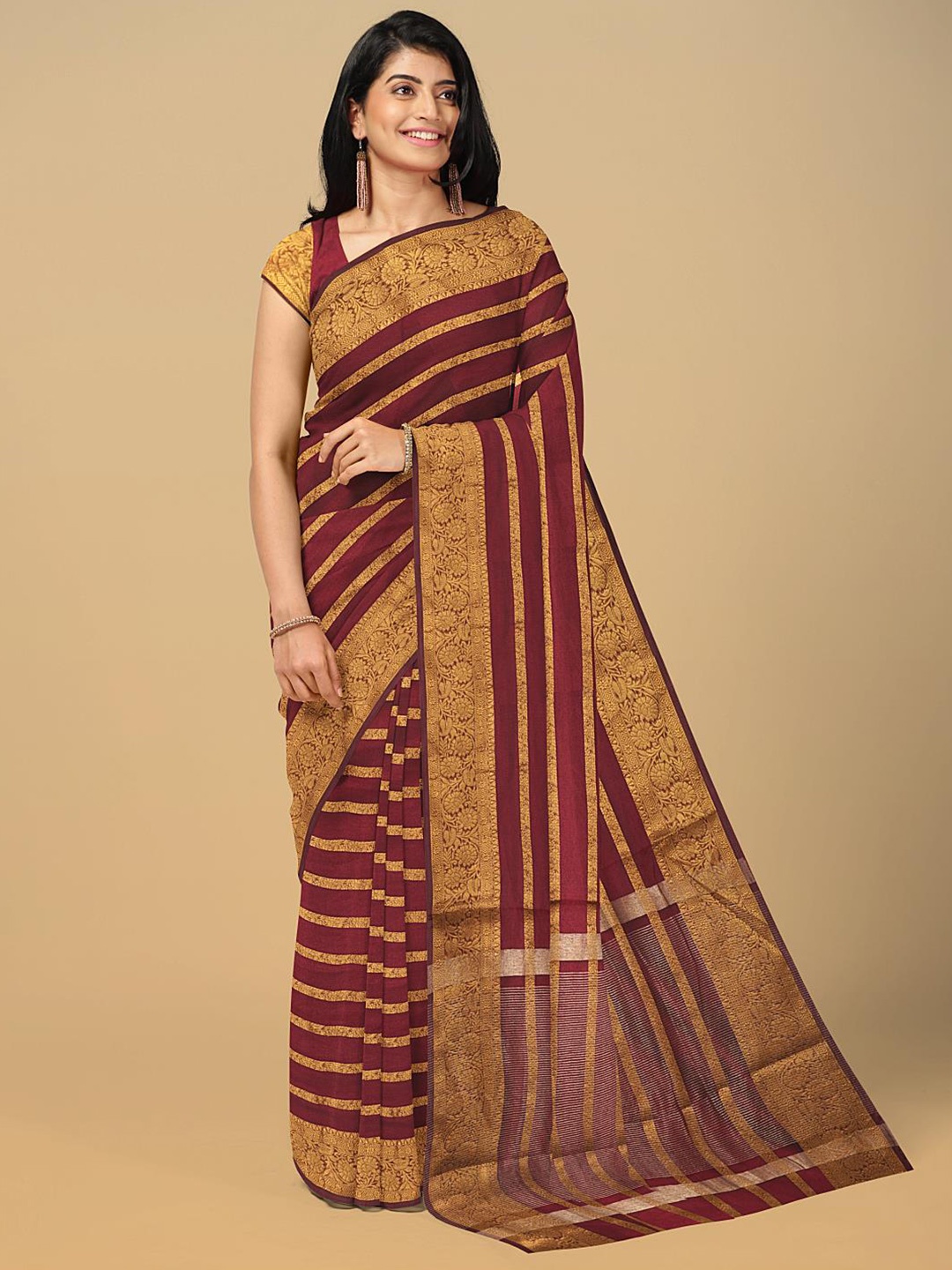 

Kalamandir Striped Woven Design Zari Saree, Maroon