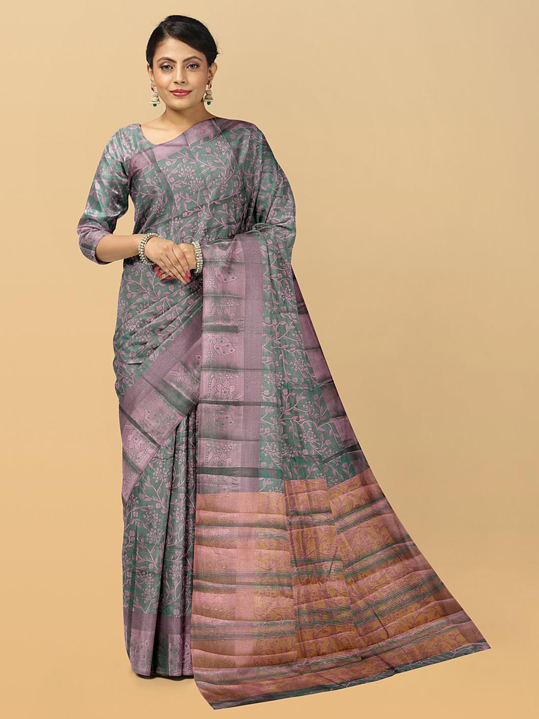 

Kalamandir Floral Woven Design Zari Saree, Sea green