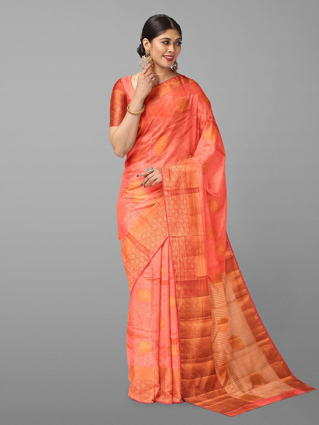 

Kalamandir Ethnic Motif Silk Cotton Zari Saree With Blouse Piece, Peach