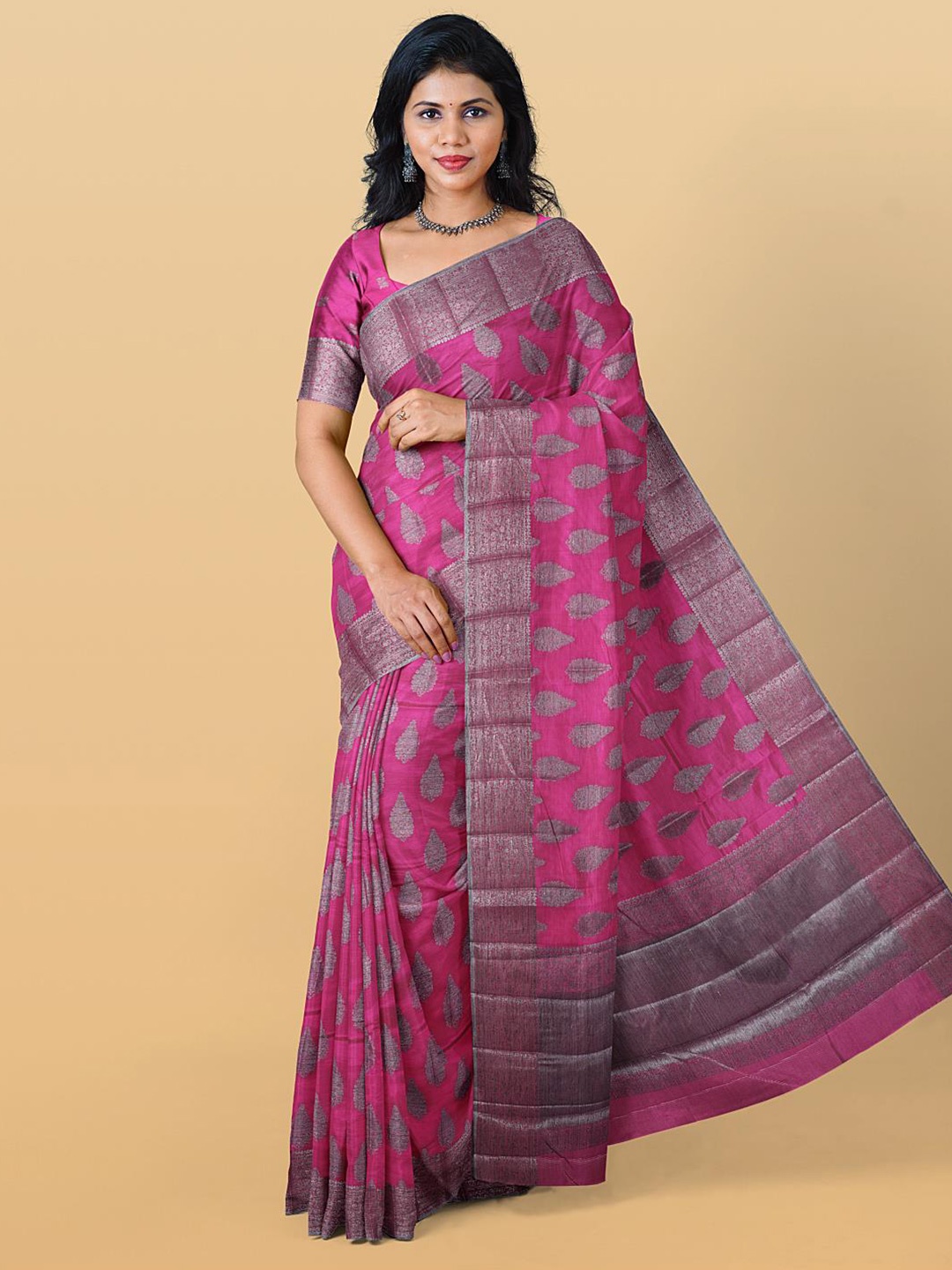 

Kalamandir Ethnic Woven Design Zari Silk Cotton Saree, Pink