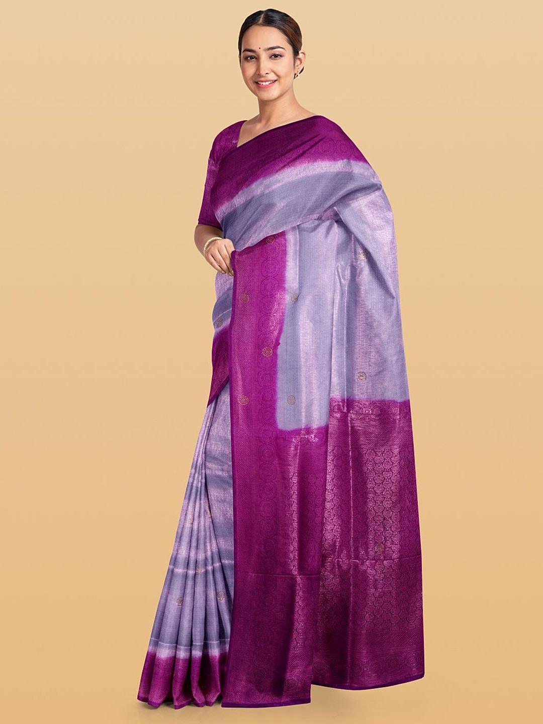 

Kalamandir Ethnic Motif Silk Blend Zari Saree With Blouse Piece, Grey