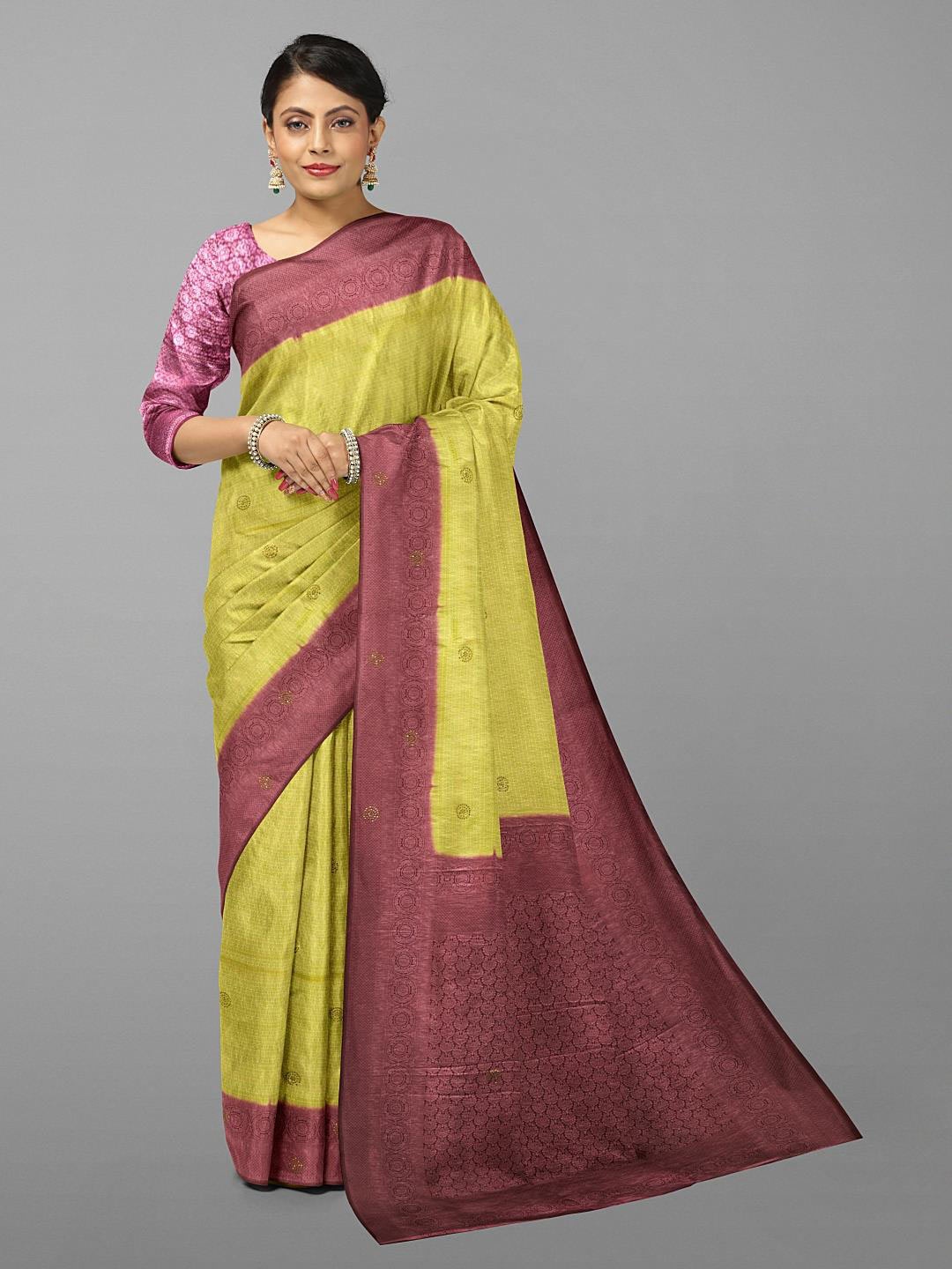 

Kalamandir Woven Design Zari Saree, Lime green