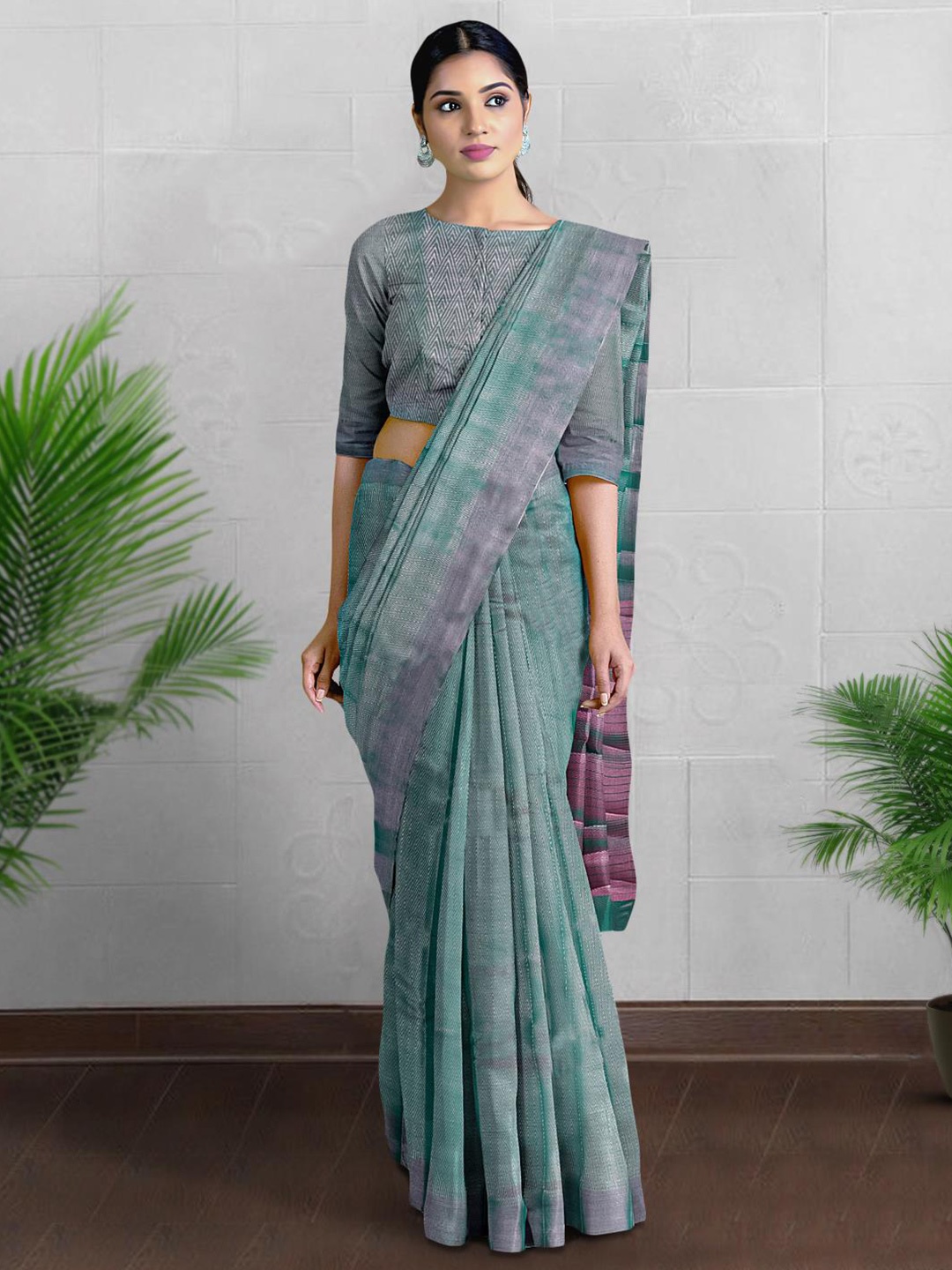 

Kalamandir Chevron Printed Saree, Teal