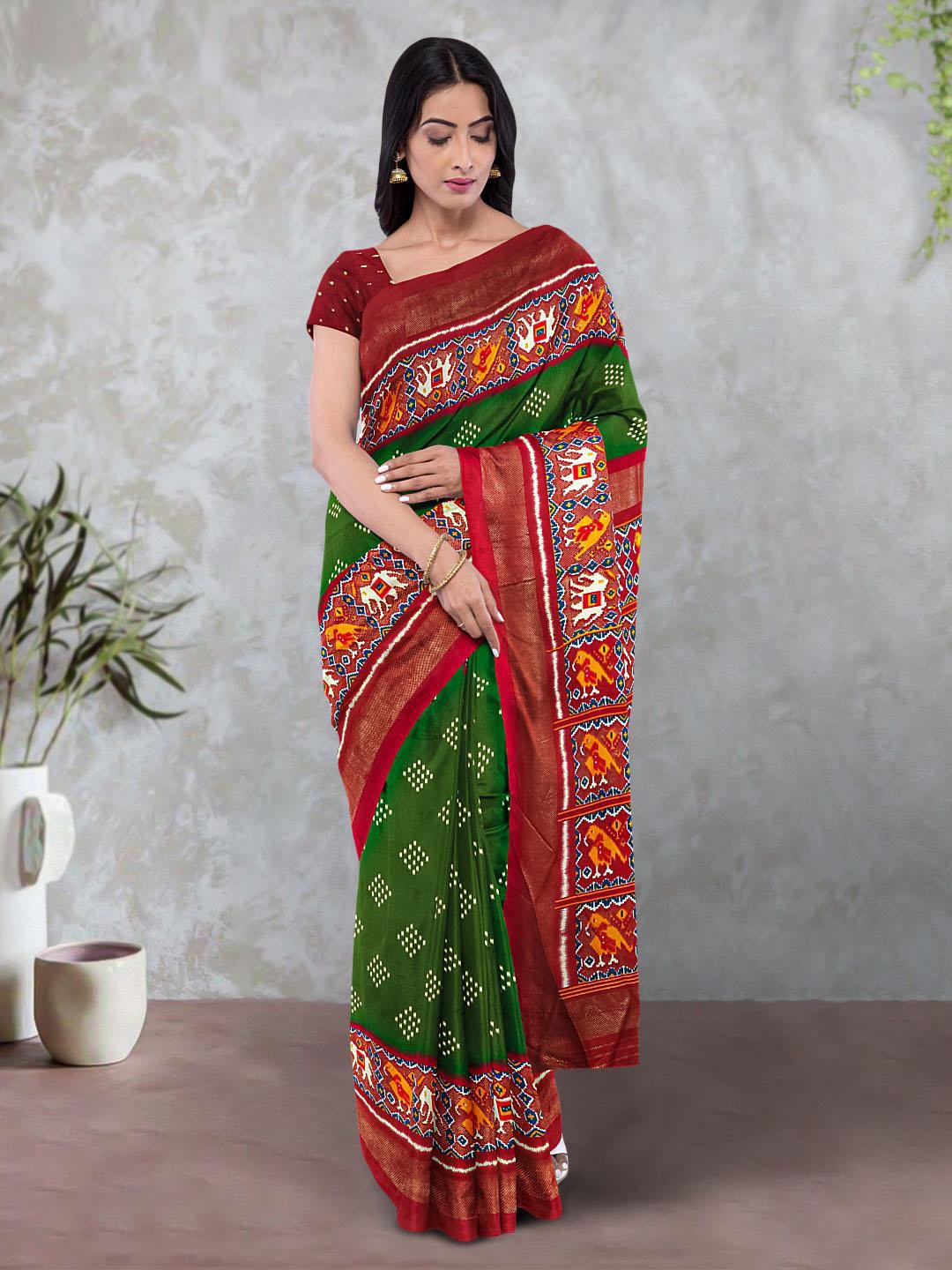 

Kalamandir Ethnic Motifs Printed Zari Ikat Saree, Green