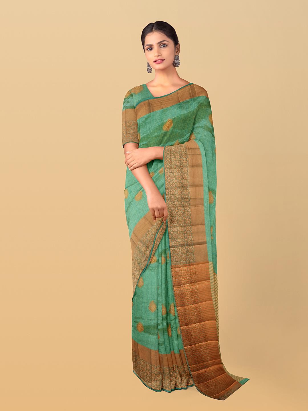 

Kalamandir Ethnic Motifs Woven Design Zari Silk Cotton Saree, Green