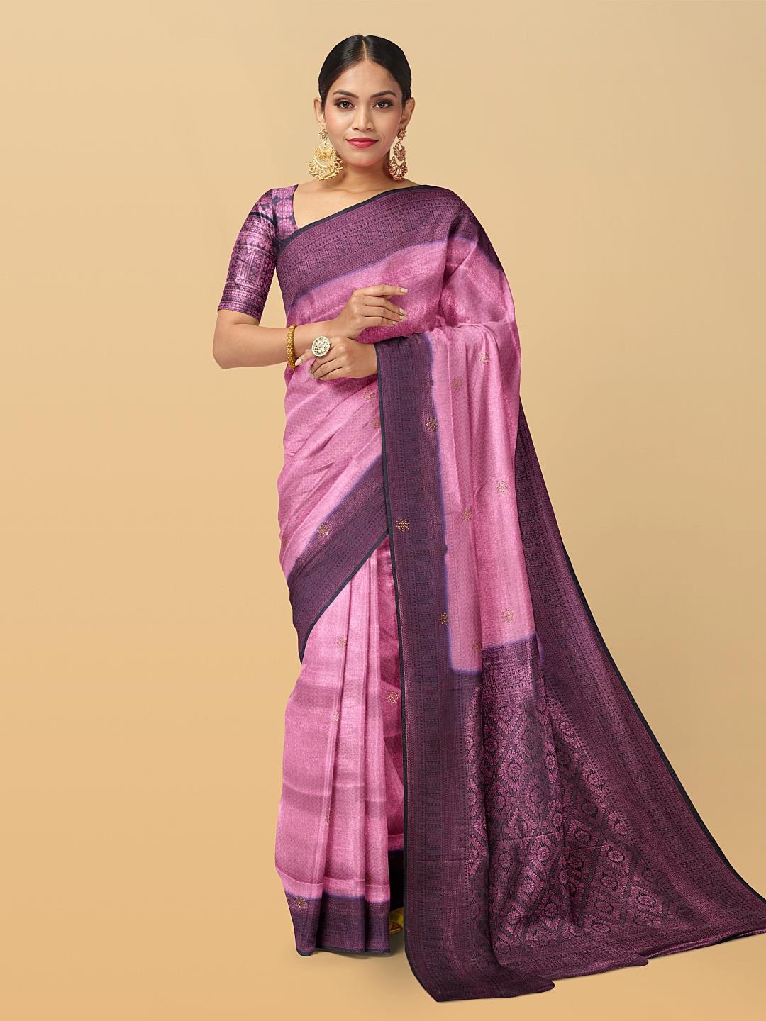 

Kalamandir Ethnic Motif Woven Design Beads and Stones Embellished Saree, Pink
