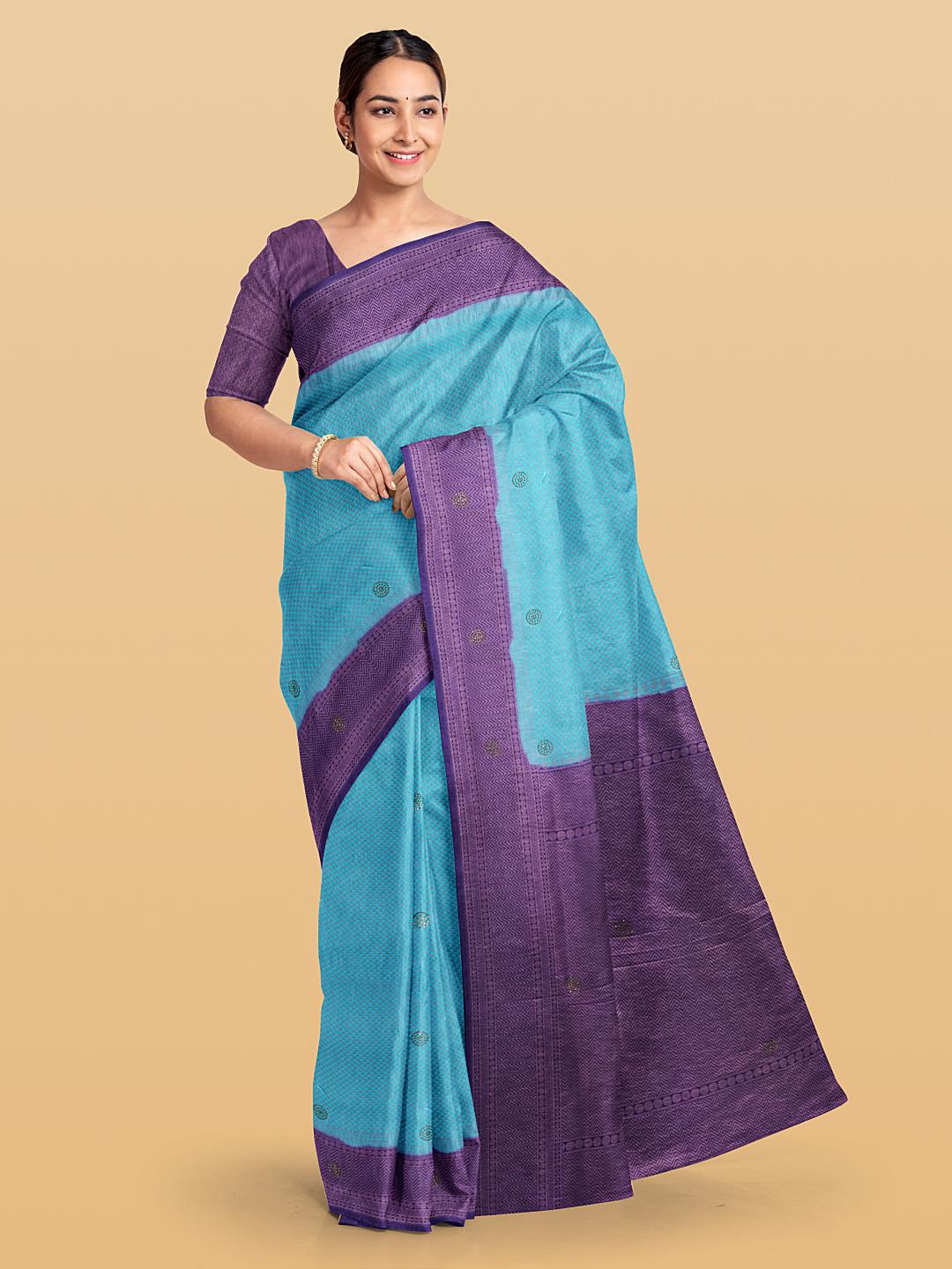 

Kalamandir Ethnic Motif Silk Blend Zari Saree With Blouse Piece, Blue