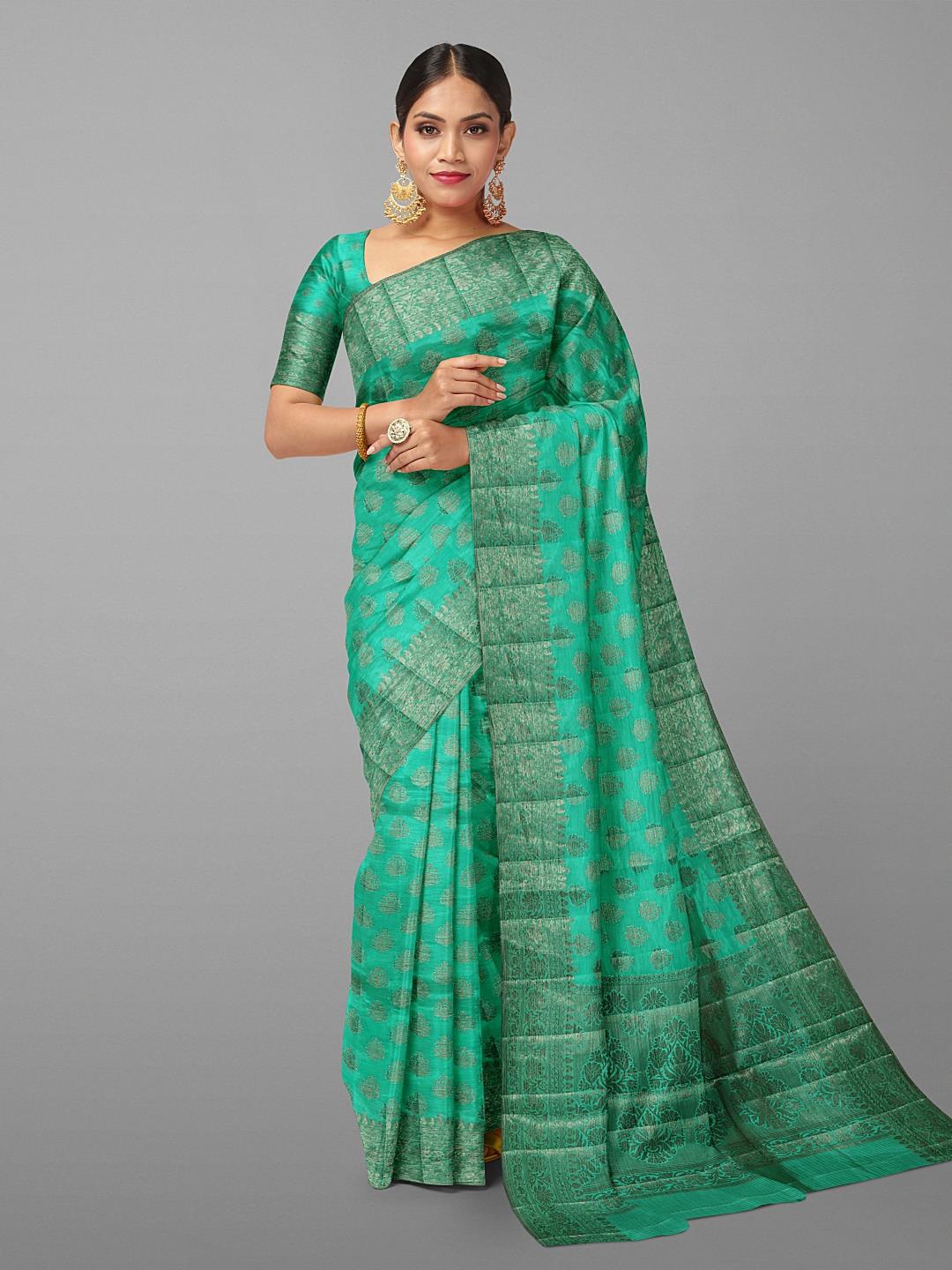 

Kalamandir Woven Design Zari Silk Cotton Saree, Sea green