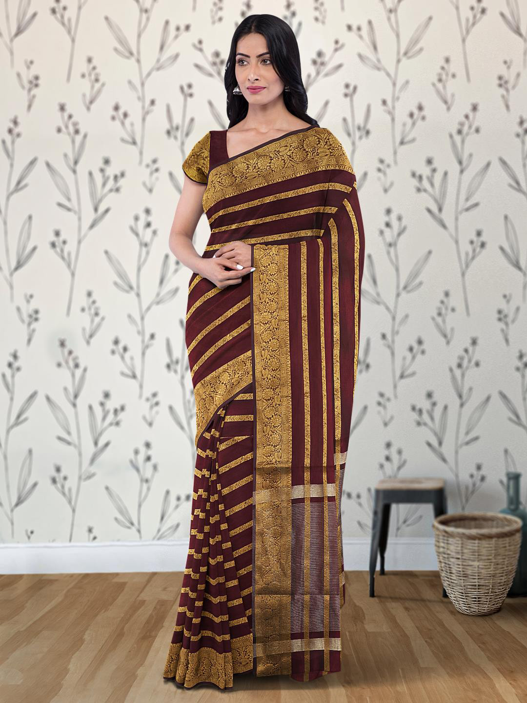 

Kalamandir Striped Woven Design Zari Saree, Purple