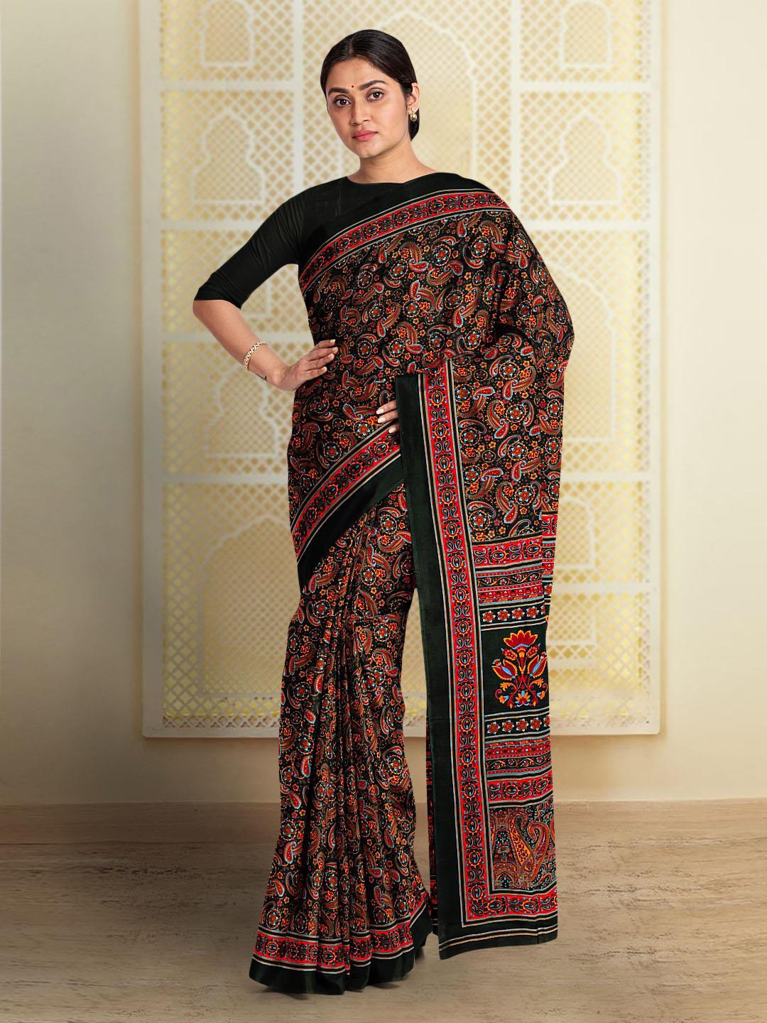 

Kalamandir Ethnic Motifs Pure Crepe Saree, Black