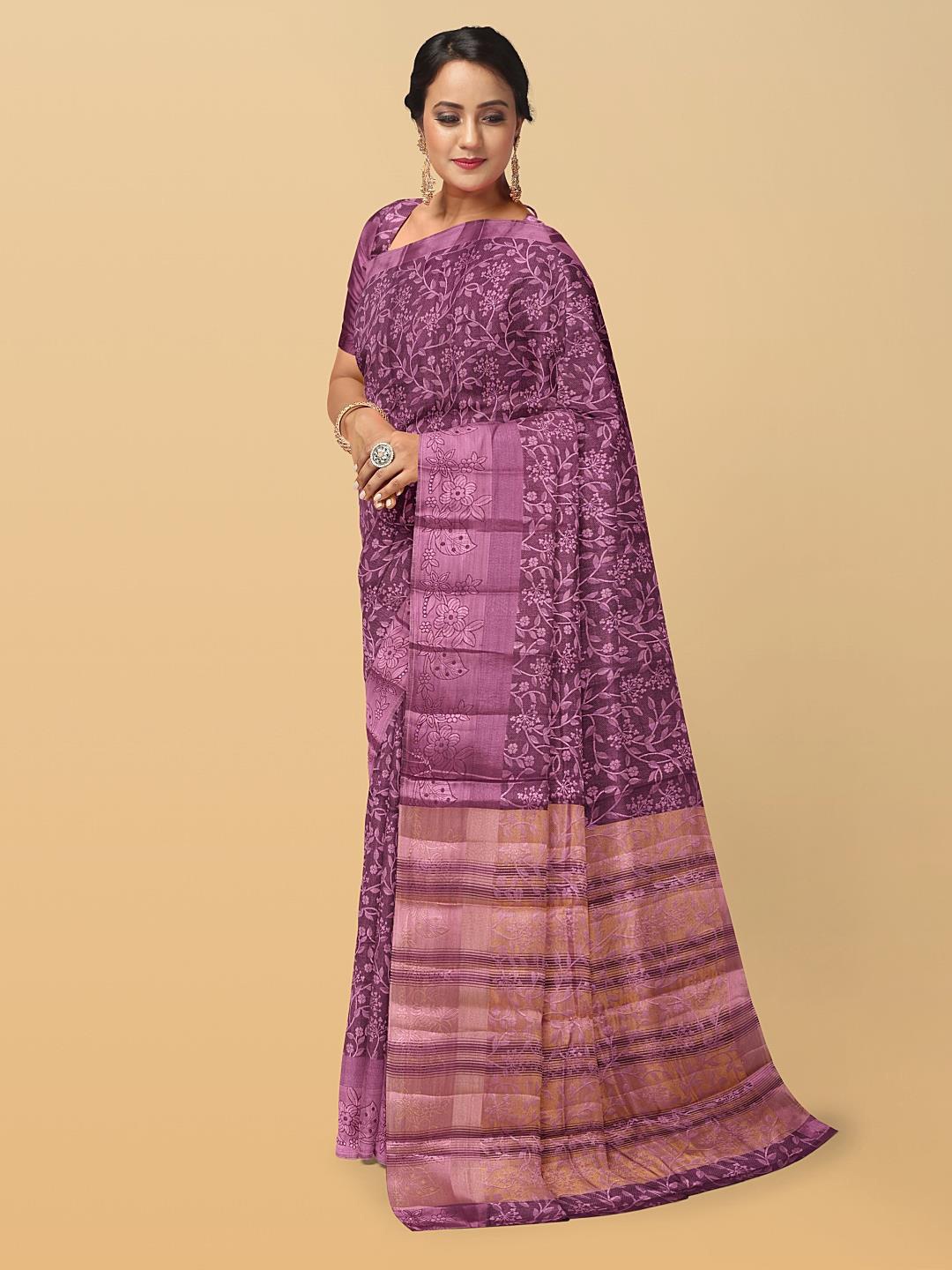 

Kalamandir Floral Woven Design Zari Saree, Purple